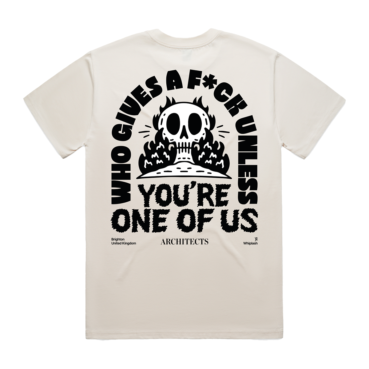 architects-who-gives-a-fuck-t-shirt-natural-skeleton-print image 1