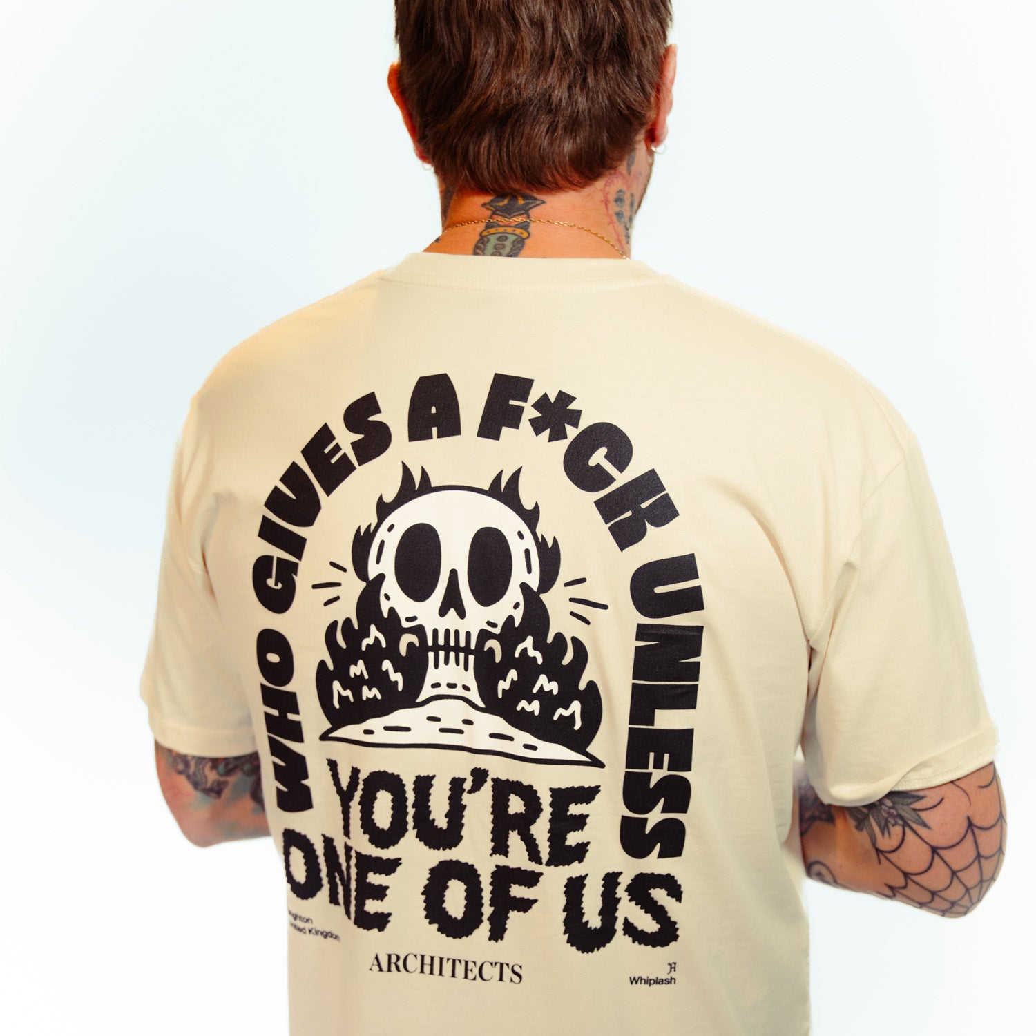 architects-who-gives-a-fuck-t-shirt-natural-skeleton-print image 3