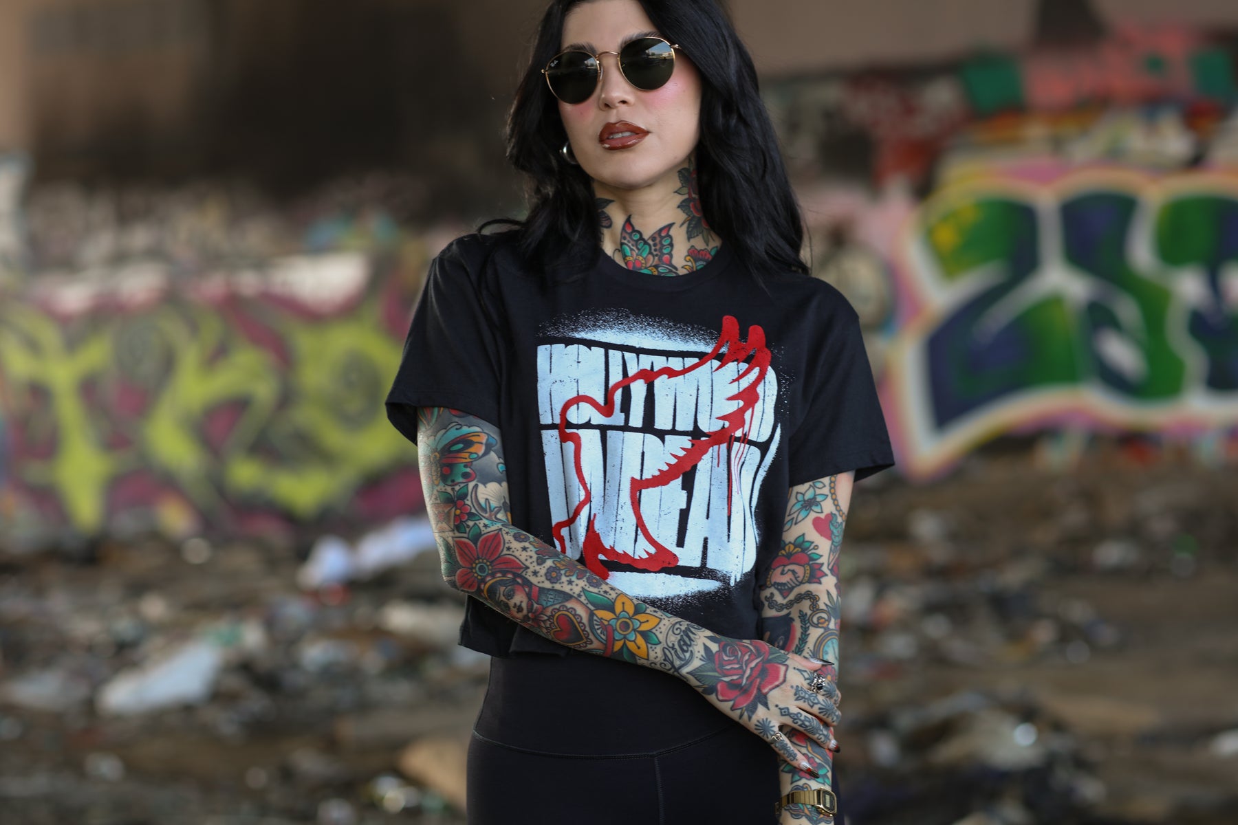 hollywood-undead-spray-logo-crop-tee-damen-schwarz-baumwolle image 3