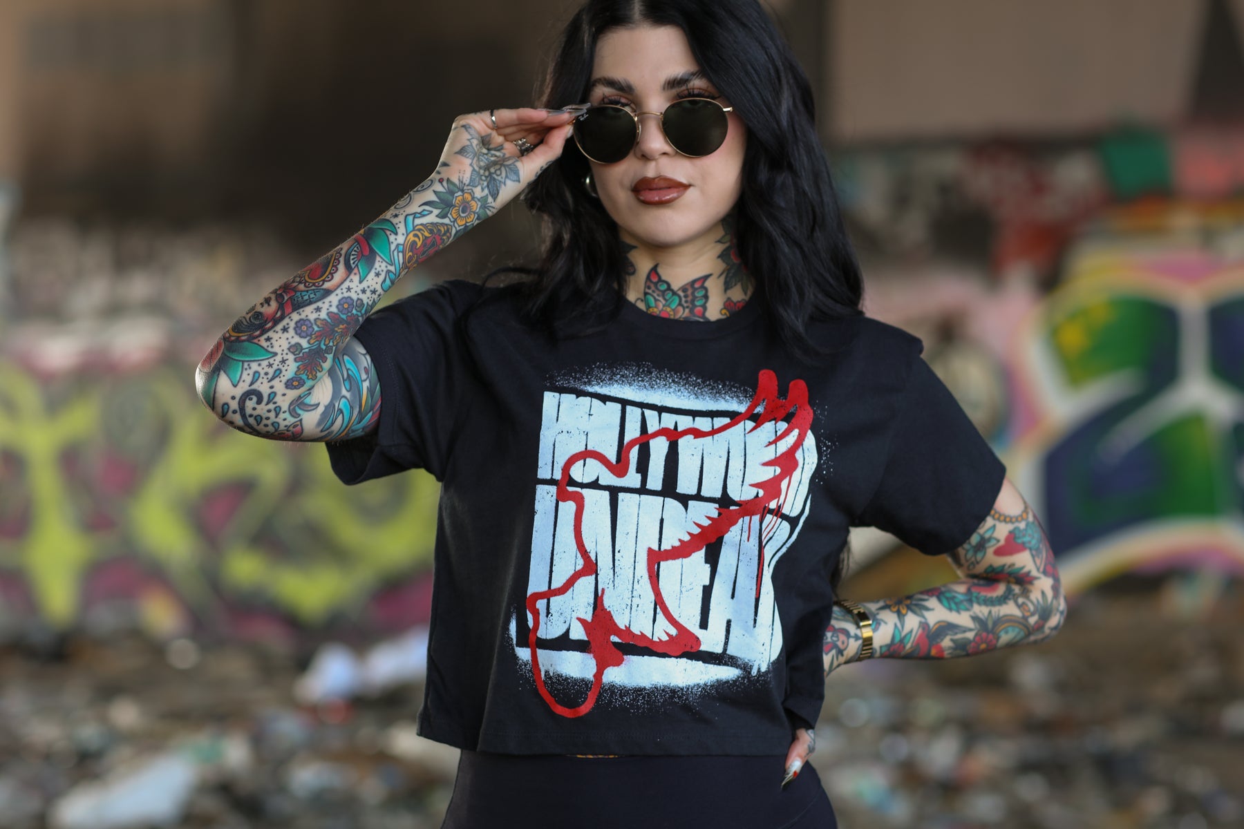 hollywood-undead-spray-logo-crop-tee-damen-schwarz-baumwolle image 2