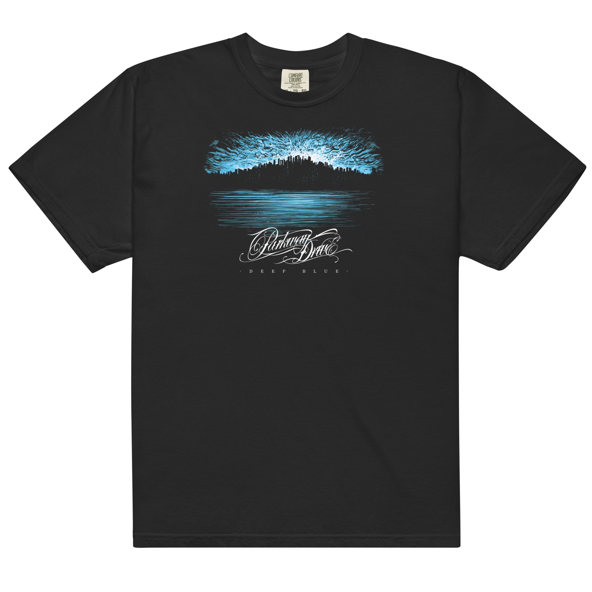 deep-blue-t-shirt-schwarz-albumprint-baumwolle image 1