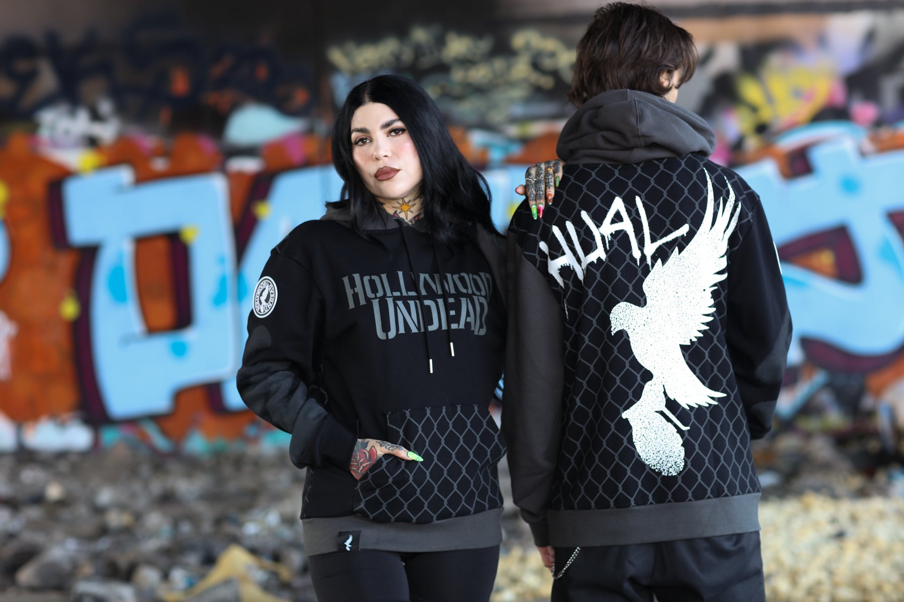 hollywood-undead-hu4l-pullover-hoodie-schwarz-patch image 2
