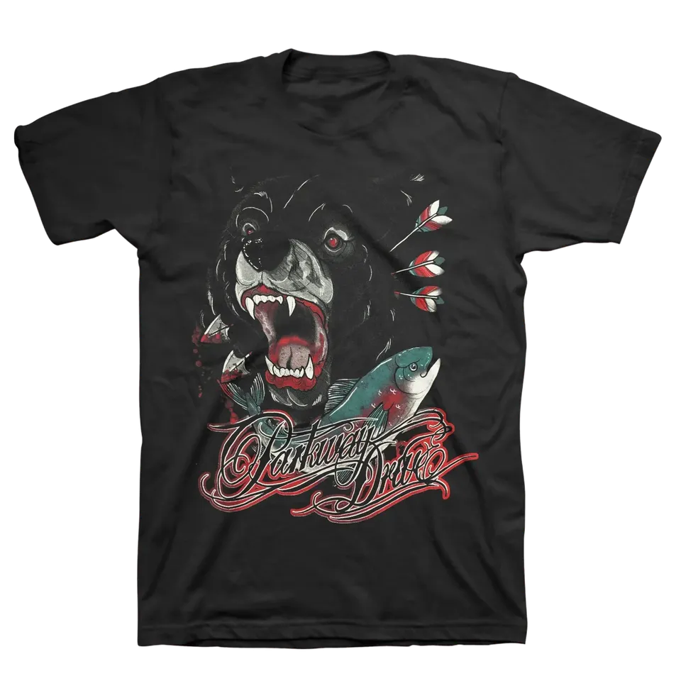 parkway-drive-bear-and-salmon-t-shirt-schwarz-baumwolle image 1