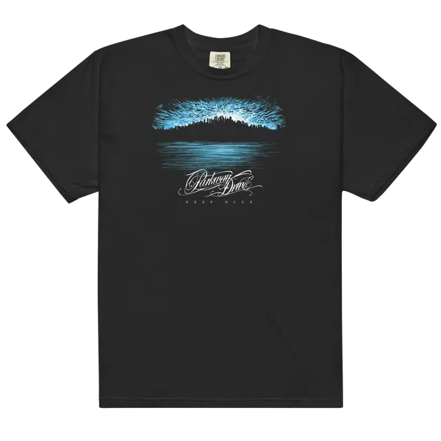 deep-blue-t-shirt-schwarz-albumprint-baumwolle image 1