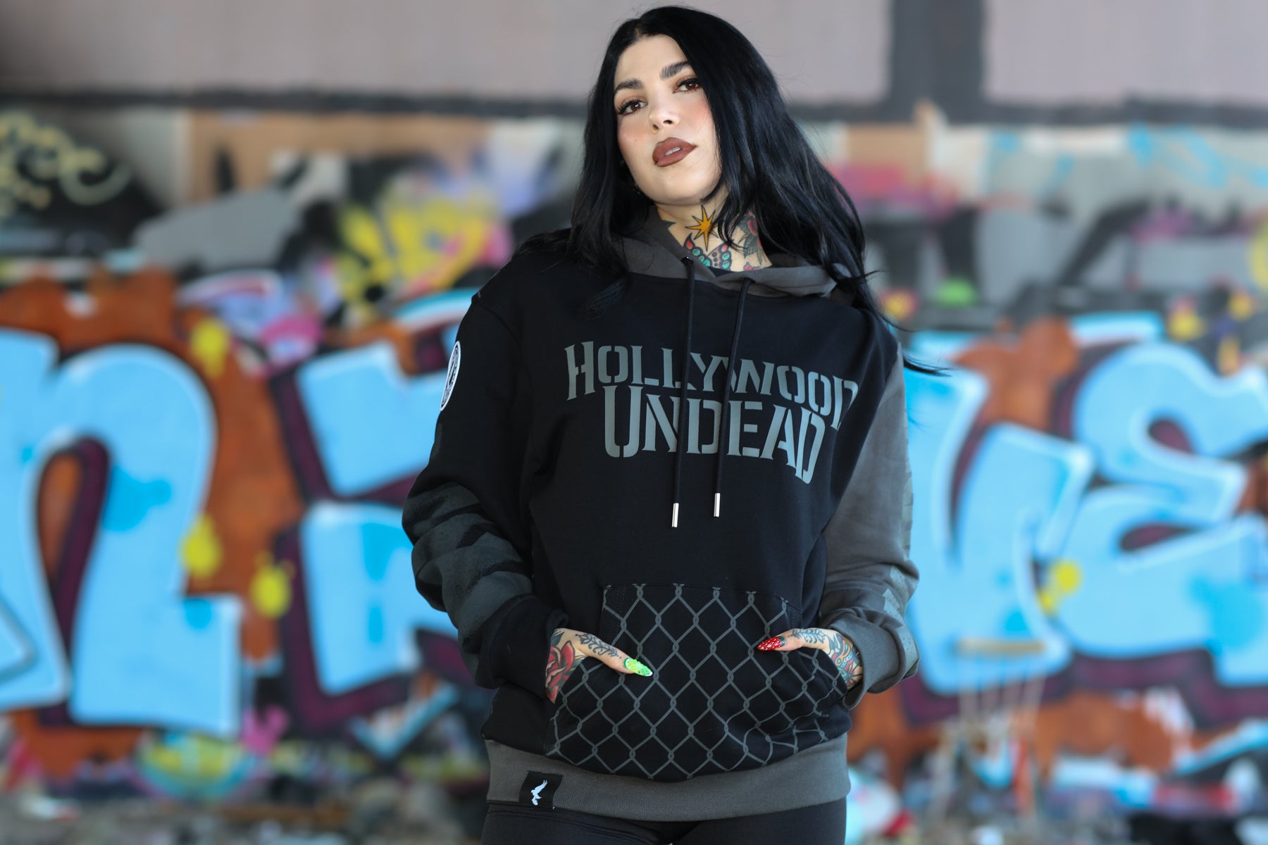 hollywood-undead-hu4l-pullover-hoodie-schwarz-patch image 5